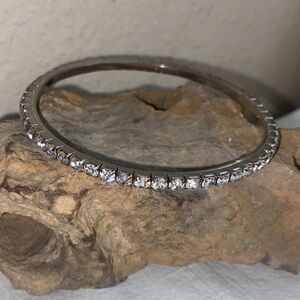 Vintage 90s Silver Tone Zinc Alloy Prong Set Rhinestoned Bangle Bracelet